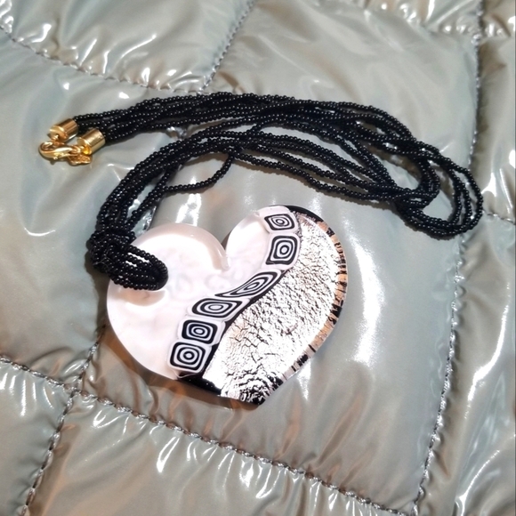 SOLID 14KT Bolivia AU Murano Venetian Glass Heart Necklace - Picture 3 of 6